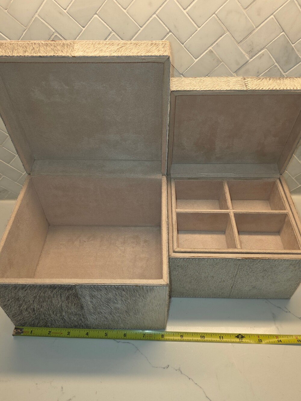 Lazy Susan Genuine Cowhide Pony Hair Decorative Nesting Boxes - Set of 2